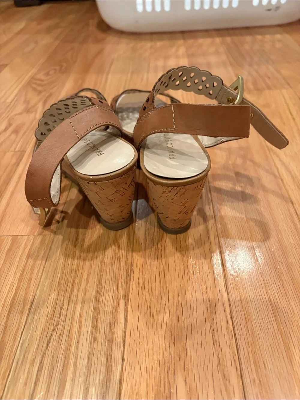 Franco Sarto Brown Laser-Cut Cork Wedge Sandals
